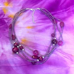 Purple Rain seed bead Hand beaded 3 strained necklace
